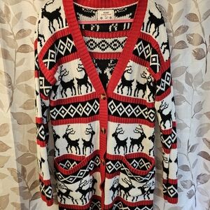 Cardigan Red Black Button Sweater Reindeer Ugly. “Merry Christmas V28' XXL